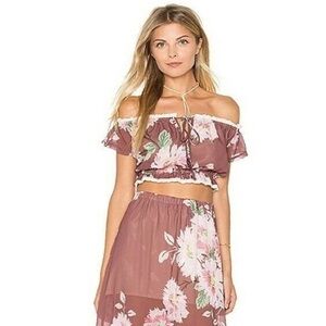 Winston White Anthropologie Melina Floral Off the Shoulder Crop Top Purple large
